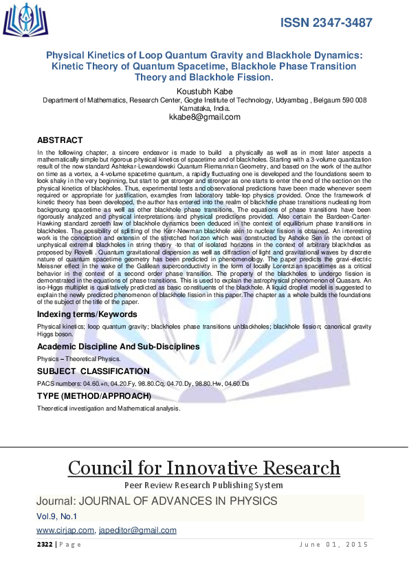 (PDF) Physical Kinetics of Loop Quantum Gravity and Blackhole Dynamics ...