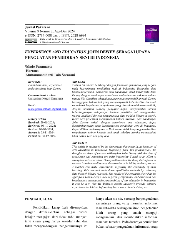 (PDF) EXPERIENCE AND EDUCATION JOHN DEWEY SEBAGAI UPAYA PENGUATAN ...
