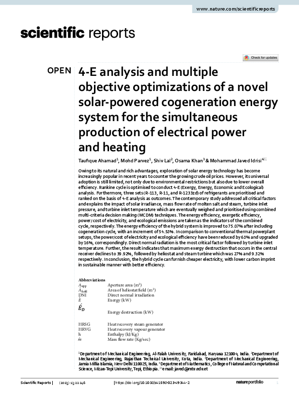 (PDF) 4-E analysis and multiple objective optimizations of a novel ...