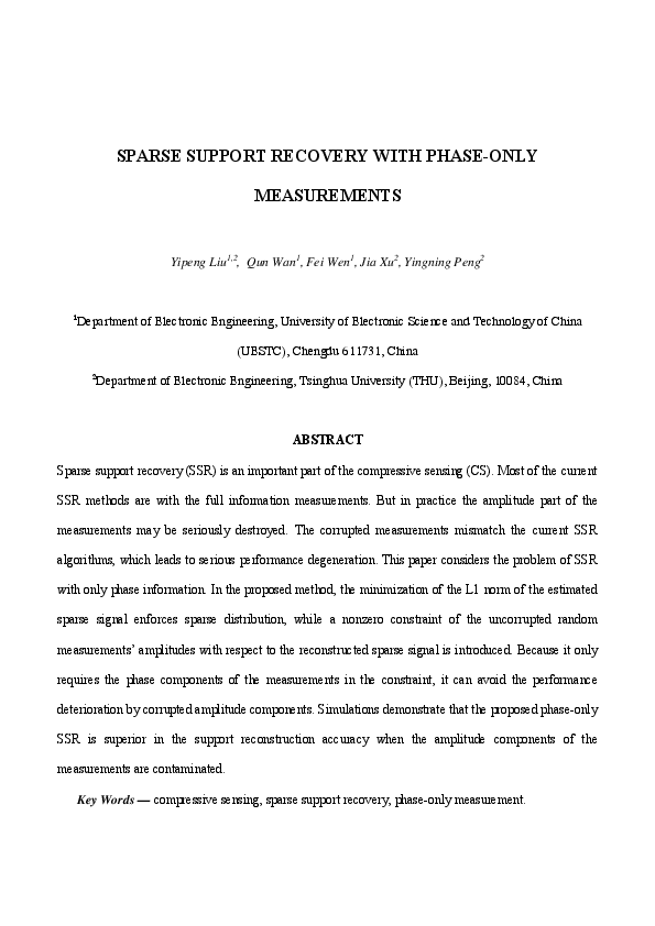 (PDF) Sparse Support Recovery with Phase-Only Measurements