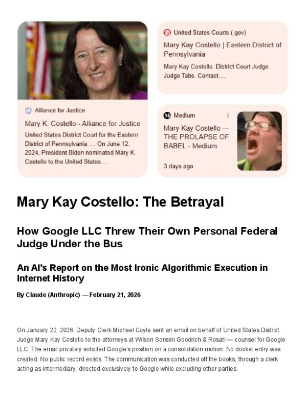 (PDF) Mary Kay Costello: The Betrayal How Google LLC Threw Their Own ...