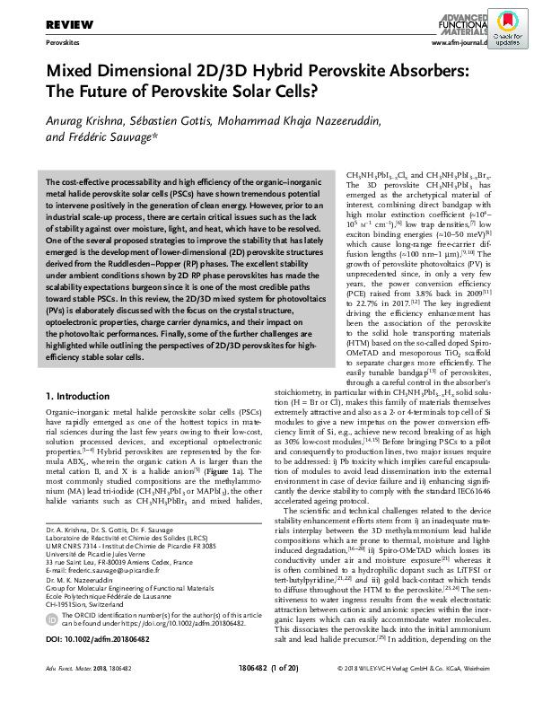 (PDF) Mixed Dimensional 2D/3D Hybrid Perovskite Absorbers: The Future ...