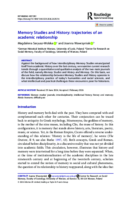 (PDF) Memory Studies and History: trajectories of an academic relationship