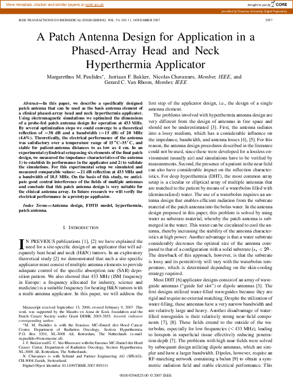 (PDF) A Patch Antenna Design for Application in a Phased-Array Head and ...