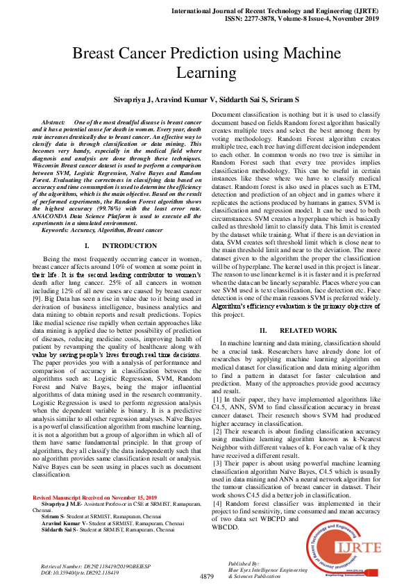 (PDF) Breast Cancer Prediction using Machine Learning