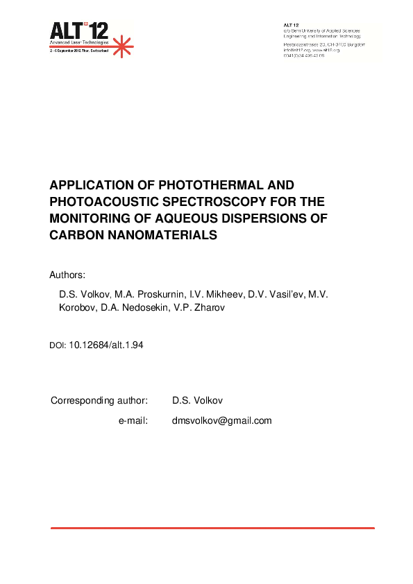 (PDF) Application of Photothermal and Photoacoustic Spectroscopy for ...