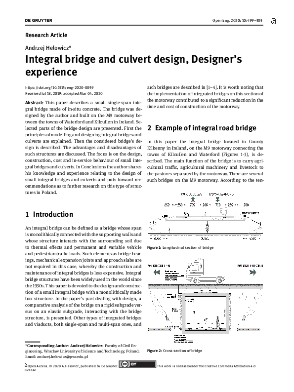 (PDF) Integral bridge and culvert design, Designer’s experience