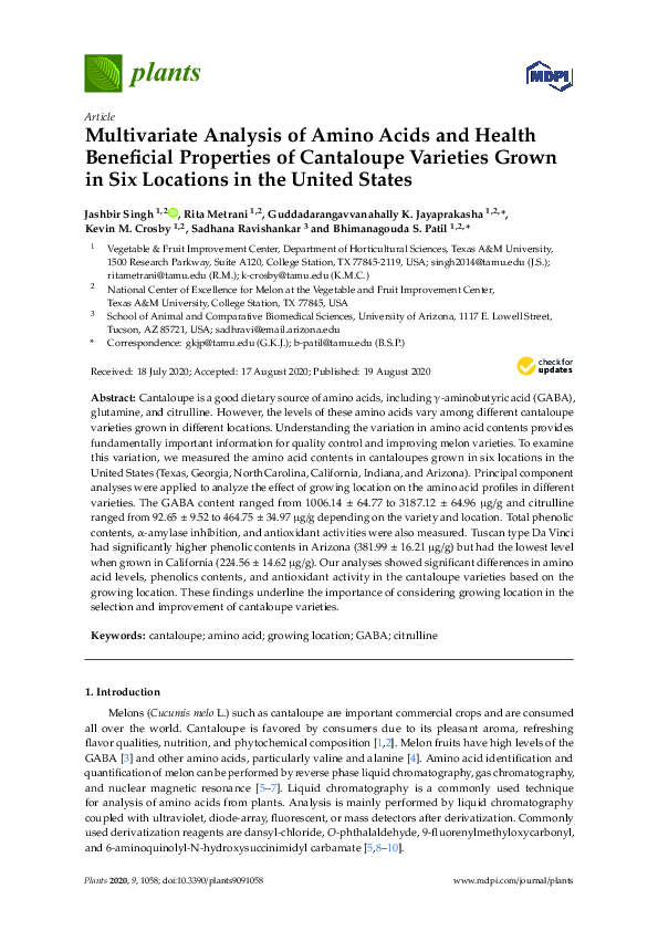 (PDF) Multivariate Analysis of Amino Acids and Health Beneficial ...