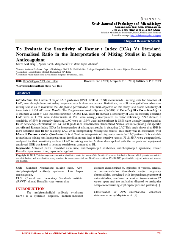 (PDF) To Evaluate the Sensitivity of Rosner’s Index (ICA) Vs Standard ...