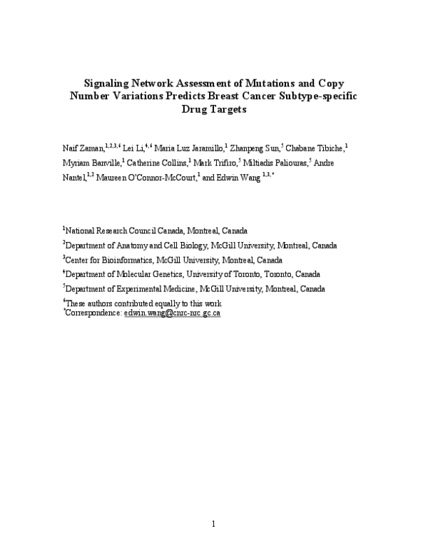 (PDF) Signaling network assessment of mutations and copy number ...