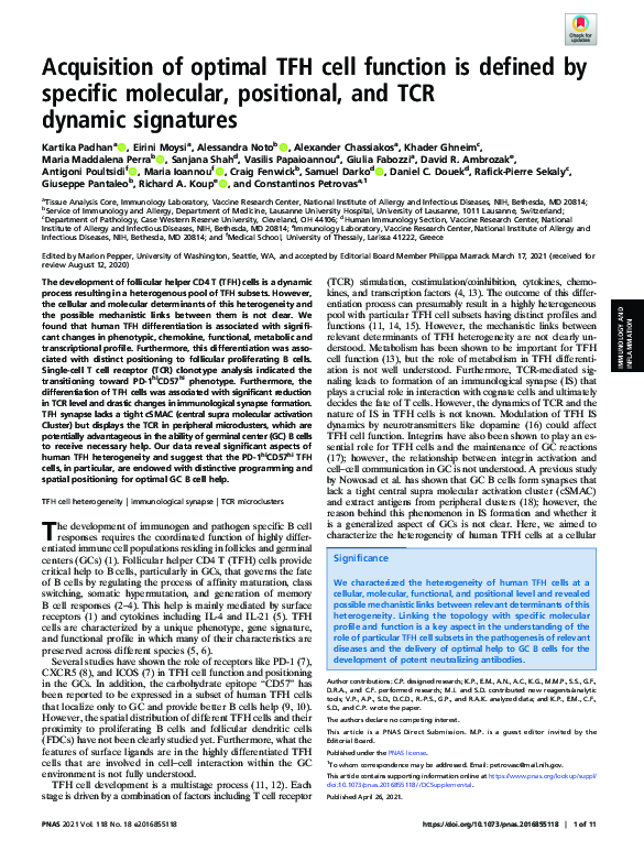 (PDF) Acquisition of optimal TFH cell function is defined by specific ...