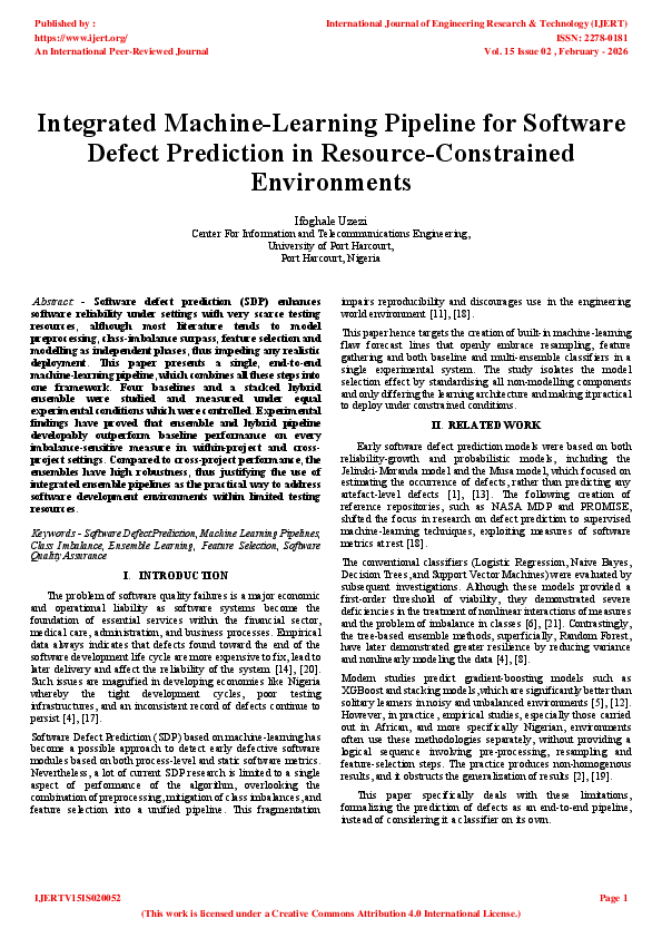 (PDF) Integrated Machine-Learning Pipeline for Software Defect ...