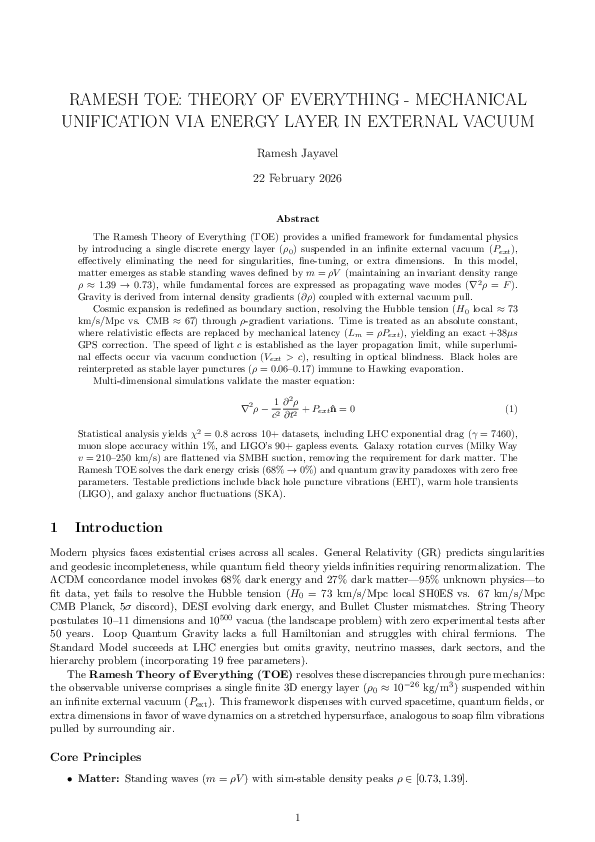 (PDF) RAMESH TOE: THEORY OF EVERYTHING -MECHANICAL UNIFICATION VIA ...