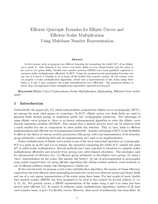 (PDF) Efficient Quintuple Formulas for Elliptic Curves and Efficient ...