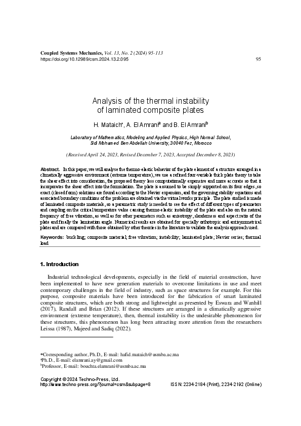 (PDF) Analysis of the thermal instability of laminated composite plates