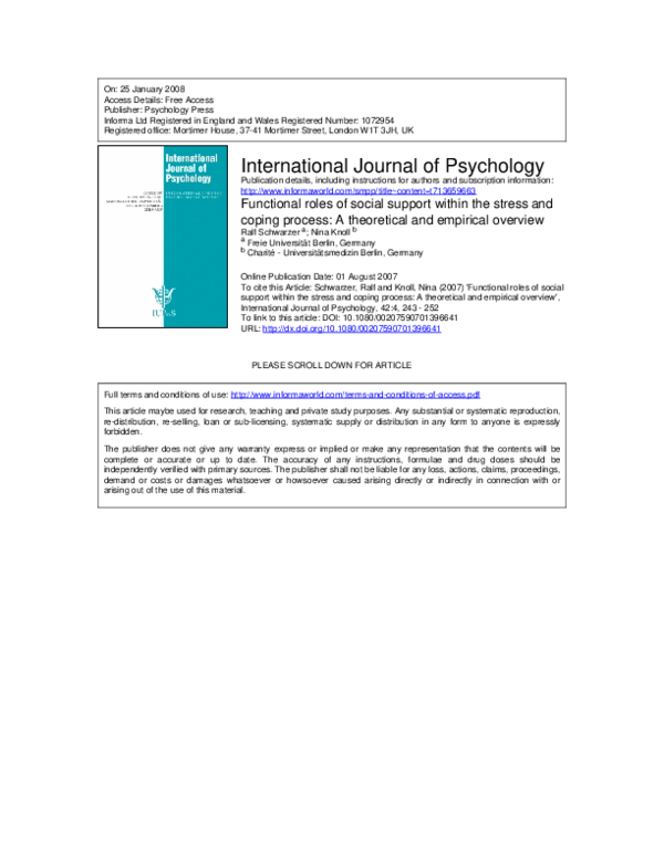 (PDF) Functional roles of social support within the stress and coping ...
