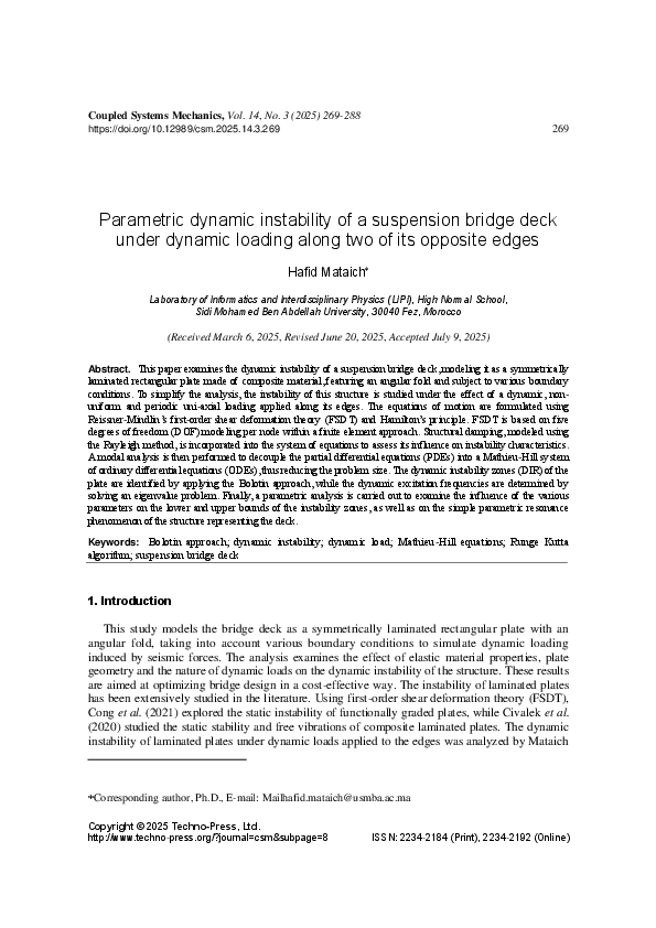 (PDF) Parametric dynamic instability of a suspension bridge deck under ...