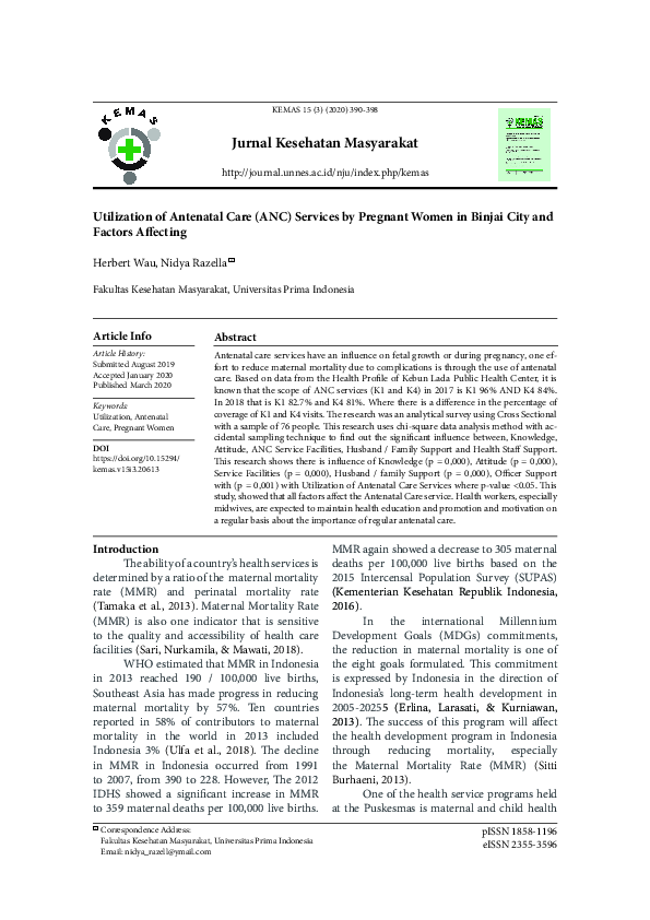 (PDF) Utilization of Antenatal Care (ANC) Services by Pregnant Women in ...