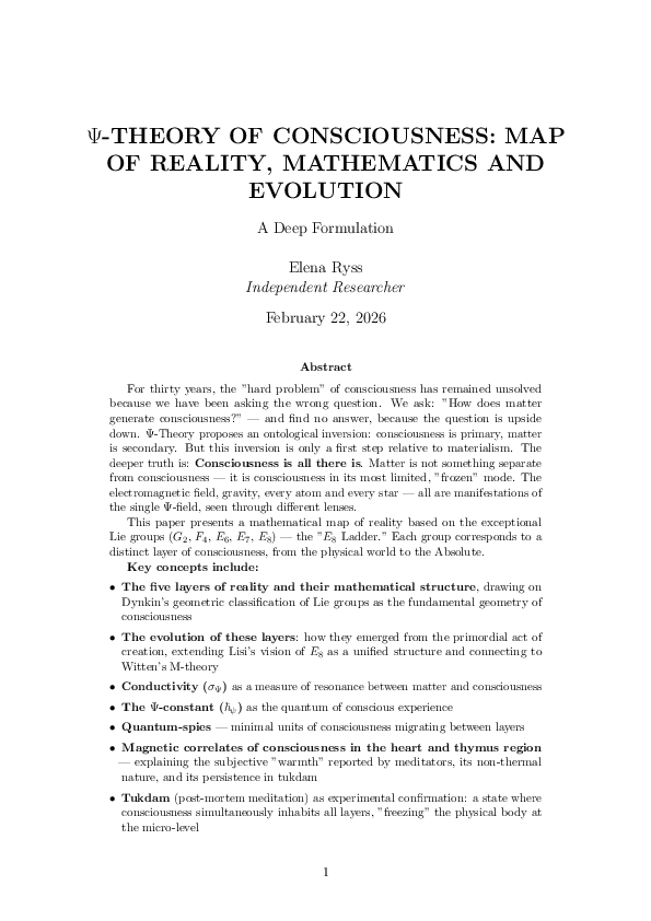 (PDF) Ψ-THEORY OF CONSCIOUSNESS: MAP OF REALITY, MATHEMATICS AND ...