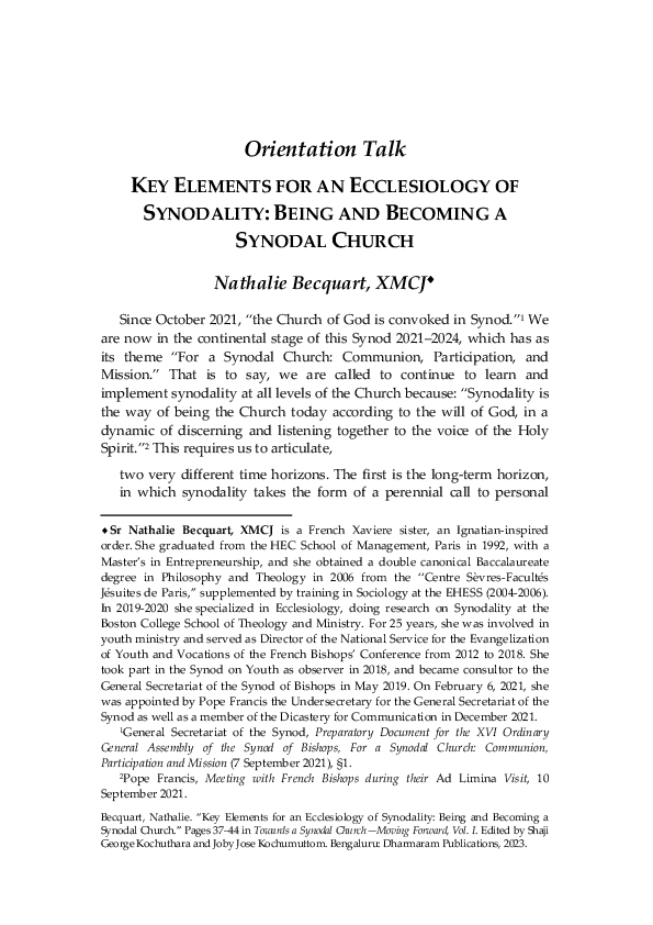 (PDF) KEY ELEMENTS FOR AN ECCLESIOLOGY OF SYNODALITY: BEING AND ...