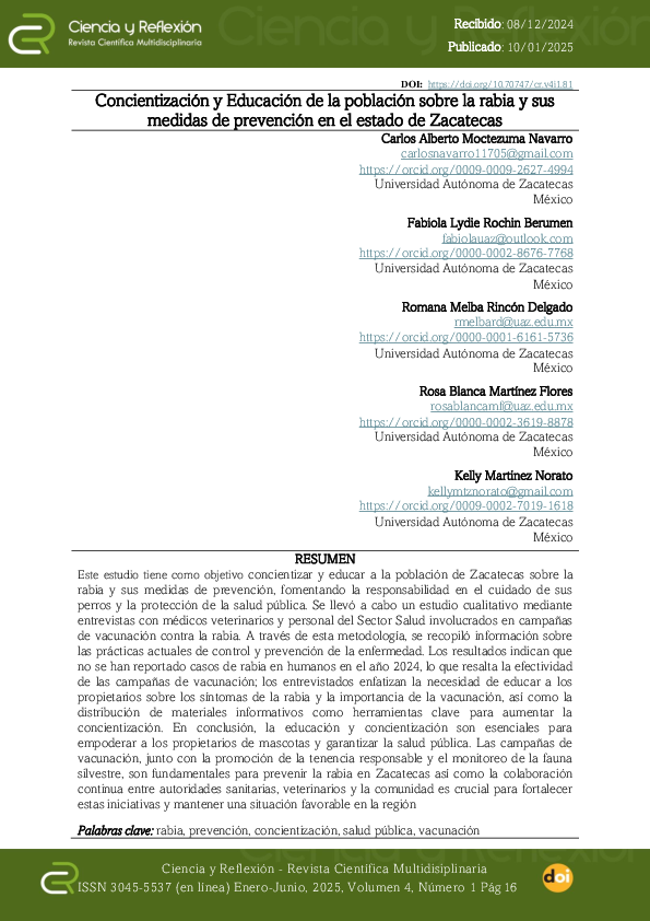 (PDF) Concientización y Educación de la población sobre la rabia y sus ...