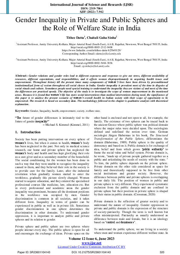 (PDF) Gender Inequality in Private and Public Spheres and the Role of ...