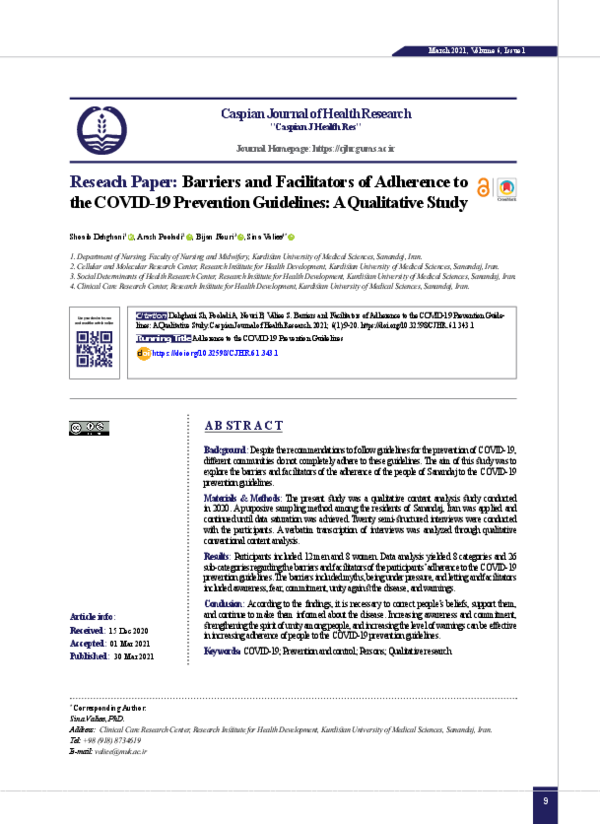 (PDF) Barriers and Facilitators of Adherence to the COVID-19 Prevention ...
