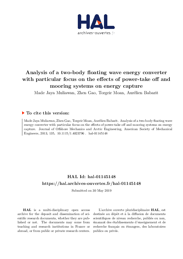 (PDF) Analysis of a Two-Body Floating Wave Energy Converter With ...