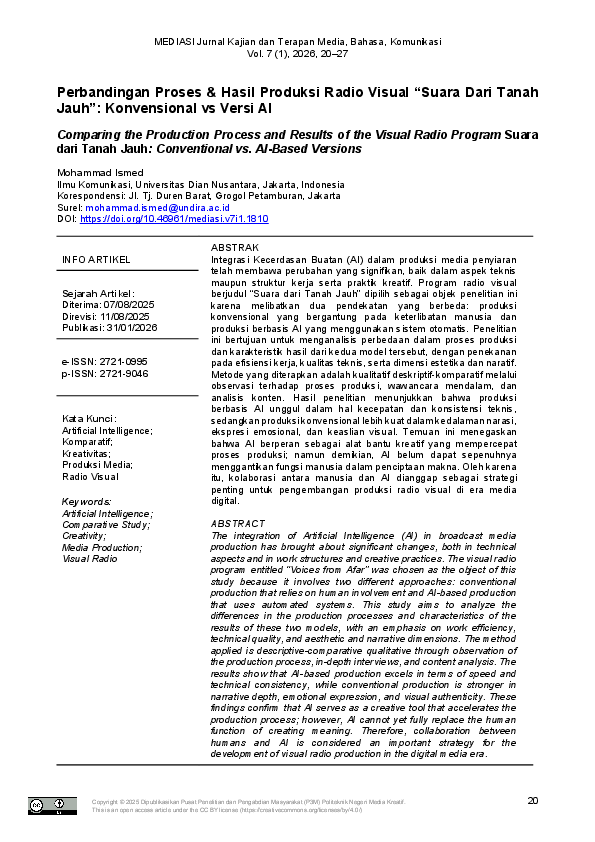 (PDF) Perbandingan Proses & Hasil Produksi Radio Visual 