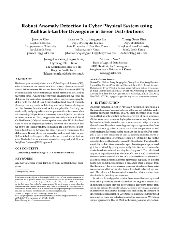 (PDF) Robust Anomaly Detection in Cyber Physical System using Kullback ...