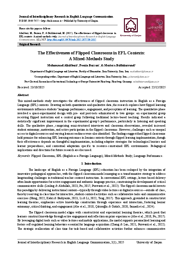 (PDF) The Effectiveness of Flipped Classrooms in EFL Contexts A Mixed ...