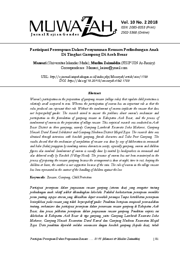(PDF) Partisipasi Perempuan Dalam Penyusunan Reusam Perlindungan Anak ...