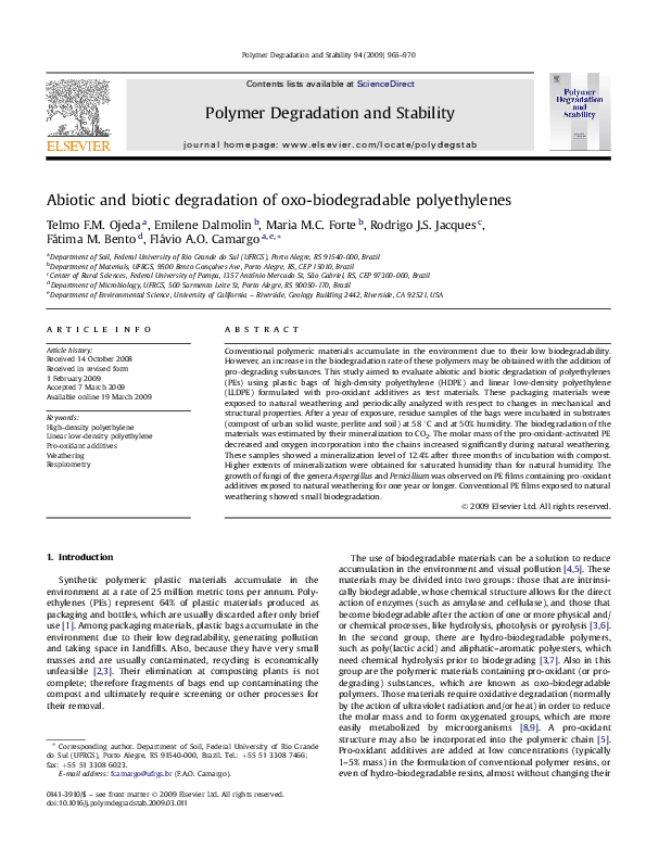 (PDF) Abiotic and biotic degradation of oxo-biodegradable foamed ...