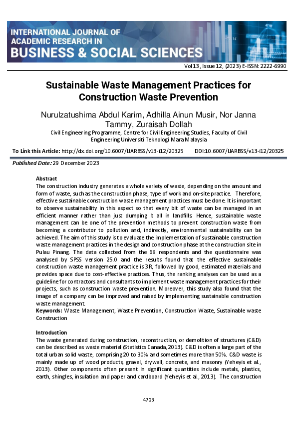 (PDF) Sustainable Waste Management Practices for Construction Waste ...