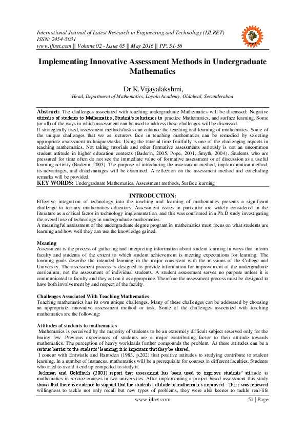 (PDF) Implementing Innovative Assessment Methods in Undergraduate ...
