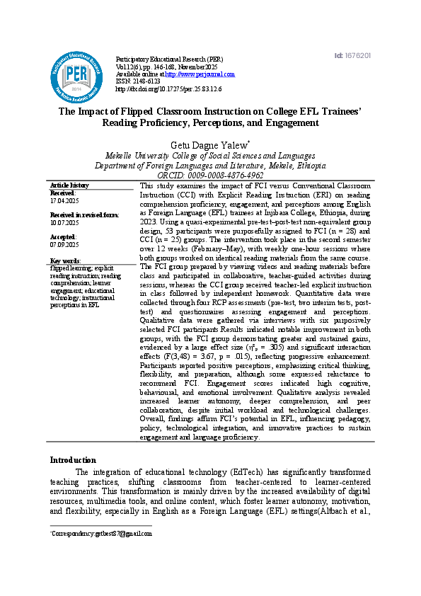(PDF) The Impact of Flipped Classroom Instruction on College EFL ...
