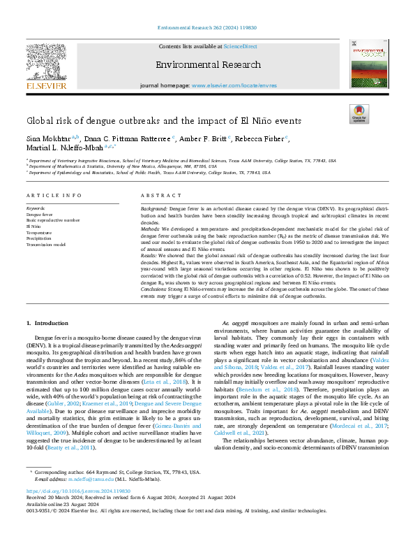 (PDF) Global risk of dengue outbreaks and the impact of El Niño events