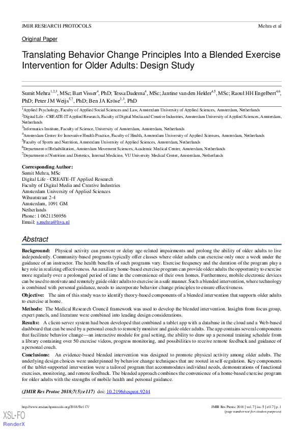 (PDF) Translating Behavior Change Principles Into a Blended Exercise ...
