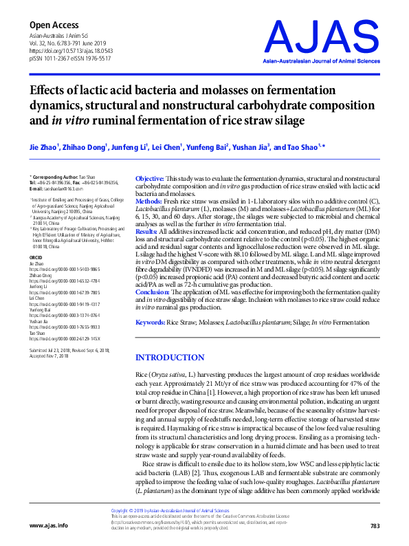 (PDF) Effects of lactic acid bacteria and molasses on fermentation ...