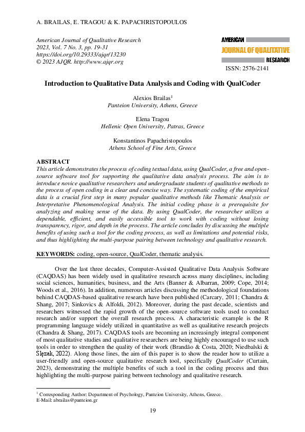 (PDF) Introduction to Qualitative Data Analysis and Coding with QualCoder