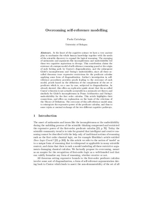 (PDF) Overcoming self-reference modelling