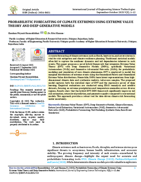 (PDF) PROBABILISTIC FORECASTING OF CLIMATE EXTREMES USING EXTREME VALUE ...