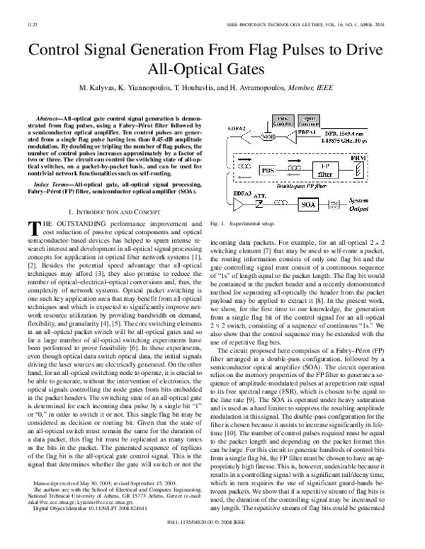 (PDF) Control Signal Generation From Flag Pulses to Drive All-Optical Gates