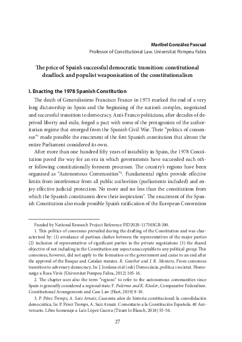 (PDF) The price of Spain's successful democratic transition ...