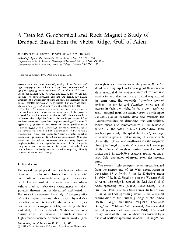 (PDF) A detailed geochemical and rock magnetic study of dredged basalt ...