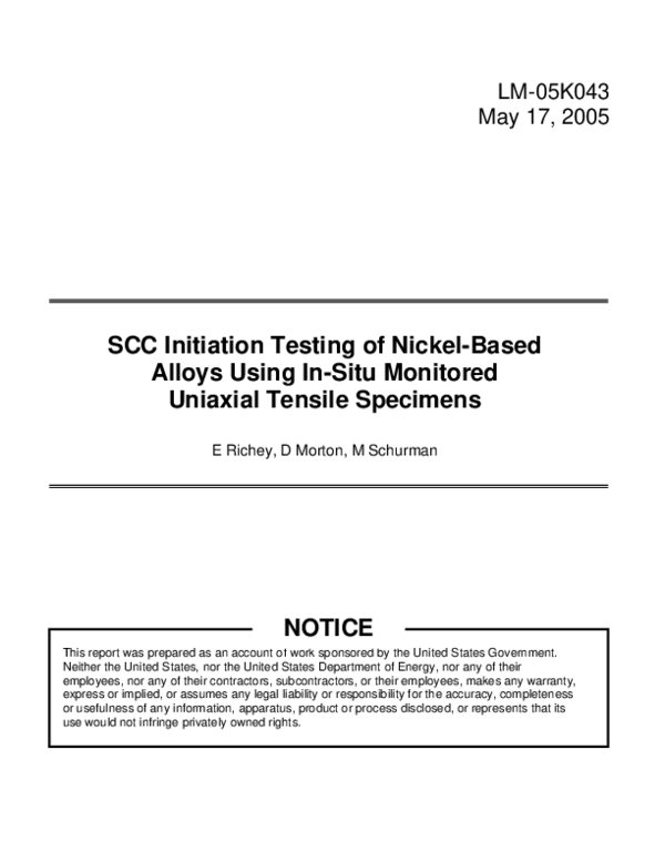 (PDF) SCC Initiation Testing of Nickel-Based Alloys Using In-Situ ...