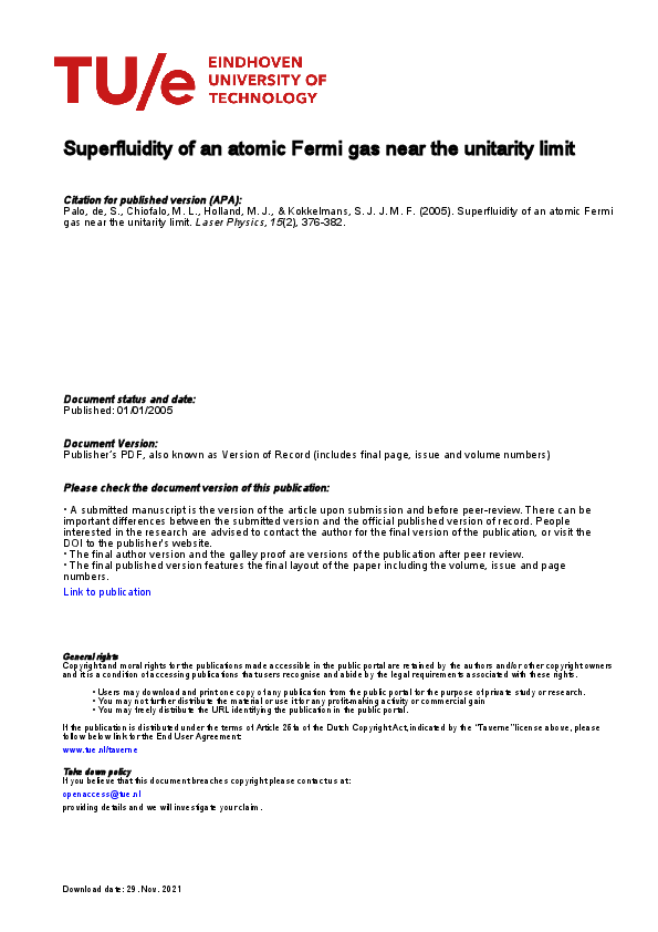 (PDF) Superfluidity of an Atomic Fermi Gas near the Unitarity Limit