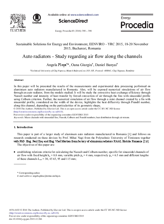 (PDF) Auto Radiators – Study Regarding Air Flow along the Channels