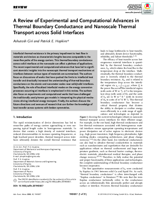 (PDF) A Review of Experimental and Computational Advances in Thermal ...