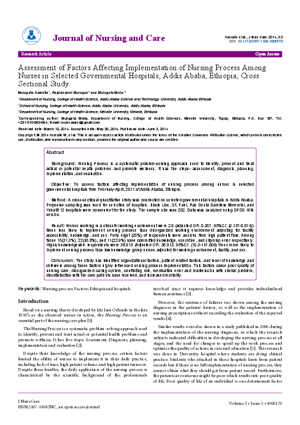 (PDF) Assessment of Factors Affecting Implementation of Nursing Process ...